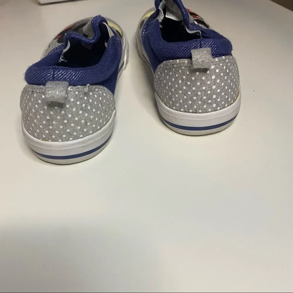 DISNEY Kids Minnie and Mickey Kissing Slip On Blue Sparkly Polka Dot Shoes - Picture 8 of 9